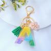 Llavero de Lentejuelas de Arcoíris Letra Inglesa Colgante de Borla de Flor de Metal Rosa Mujer Colgante Creativo para Bolso