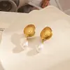 Brincos de Aço Inoxidável Pérola Oceano Verão High-End Europeu e Americano Ins Banhado a Ouro 18K Aço Titânio Não Desbota Joias Femininas