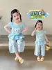 Conjunto de Roupa de Verão para Meninas 2026 Novo Estilo Crianças Estiloso Camiseta de Manga Curta Meninas Crianças Mais Velhas Moda Calça de Pernas Largas Conjunto de Duas Peças