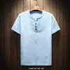 2025 Comércio Exterior Transfronteiriço Masculino Tamanho Grande Moda Casual Algodão Linho Imitação Manga Curta Camiseta Cor Sólida Estilo Chinês Fábrica de Camisetas
