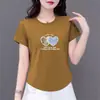 Camiseta de Manga Corta de Moda para Mujer para Comercio Exterior Transfronterizo, Corte Holgado, Adelgazante, Cuello Redondo, Estampada, Top Versátil