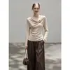 Nuevo suéter de punto de otoño para mujer, minimalista francés, adelgazante, con hebilla metálica, cuello retorcido, corte ajustado, manga larga