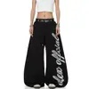 Pantalones de chándal vintage color vino tinto con estampado de grafiti estilo americano, pierna curva, unisex, corte holgado, pierna ancha, fluidos, adecuados para bailar y uso casual, modernos