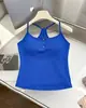 Camisola de tirantes en Y con botones para mujer con sujetador incorporado, corte ajustado, longitud corta, capa interior, top base azul Klein