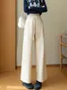 Pantalones Rectos de Lana Talla Extra para Primavera y Otoño, de Tiro Alto, Corte Holgado, Adelgazantes, Modernos, Versátiles, para Mujeres de Talla Extra, con Efecto de Caída, Pantalones Casuales de Cachemir de Pierna Ancha