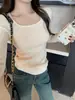 Otoño Invierno Blanco Cuello Cuadrado Manga Larga Camiseta Base para Mujer Ropa Interior Primavera Otoño Nuevo Ajuste Delgado Top de Punto