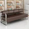 Silla de espera moderna para salón de peluquería, área de lounge de lujo para salón, silla sofá larga de acero inoxidable