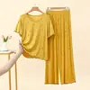 Conjunto de pijama de modal talla grande, ropa de estar para verano de manga corta y pantalón largo, holgado y adecuado para usar al aire libre, conjunto de dos piezas con estampado de estrellas
