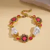 Corrente de Suéter Flor com Pérola de Imitação e Diamante Estilo Retrô Europeu e Americano, Moda Estilo Palaciano, Elegante, Luxo Leve, Colar de Alta Qualidade para Mulheres