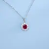 Colar de Prata de Lei S925 Vermelho Sangue de Pombo Pingente Flor do Sol Cravejado Corrente de Clavícula de Luxo High-End