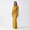 Ropa de mujer europea y americana transfronteriza: vestido de noche asimétrico de un solo hombro, vaporoso, que se ajusta a la figura, largo y adecuado para banquetes