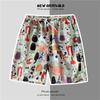 Calça de Praia Havaiana Americana Secagem Rápida Solta Casal Cinco Pontos Versátil Calça Estampada Moda Calça de Comprimento Médio Calça Curta Juvenil