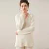 Nuevo Suéter de Punto de Cachemira con Cuello en V para Otoño e Invierno para Mujer, Suéter de Lana de Longitud Media con Abertura, Suéter Adelgazante, Top Versátil