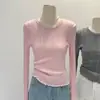 Top de punto rosa de manga larga estilo coreano para mujer, nuevo top corto francés dopamina otoño/invierno 2025