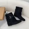 Botines retro para mujeres petite con aumento de altura interno, punta redonda, otoño/invierno 2026, con hebilla de cinturón, altura hasta la pantorrilla, botas de moda estilizadas y elegantes