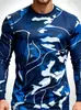 Camiseta de manga larga con cuello redondo, estampado geométrico y de camuflaje, camiseta con estampado de camuflaje 3D, 100% poliéster, cuello redondo