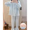 Pijama de Nuevo Estilo para Primavera y Otoño para Mujer con Almohadillas en el Pecho Algodón Tejido Nube Estilo Princesa Manga Larga Conjunto de Ropa para el Hogar Venta al por Mayor Transfronteriza