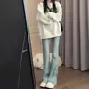 Calças Femininas 2024 Novidades Explosivas Primavera e Outono Jeans Micro-bland Calças de Boca de Sino Pequena Femininas Cintura Alta Emagrecedoras