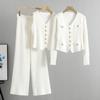 Conjunto de Tres Piezas para Mujer Estilo Coreano Ajuste Delgado Estilo Chanel Pantalones de Pierna Ancha Suéter Chaleco de Punto Cardigan Nuevo Estilo Primavera y Otoño 2026