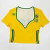 Verano Nuevo Europeo y Americano Transfronterizo Tops Sexy Chica Caliente Cuello en V Ajustado Estampado Digital Camiseta de Otoño Venta al por Mayor
