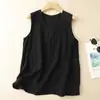 Estilo Novo de Verão 2026 Colete de Cor Pura com Decote V para Mulheres Algodão e Linho Casual Solto Sem Mangas Top de Verão