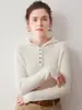 Suéter de Tricô com Capuz e Meio Botão Canelado de Caxemira Outono/Inverno 2026 Modelagem Solta Hoodie Camada Base Top Feminino
