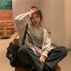 Moletom Casual de Manga Longa Patchwork Falso Duas Peças, Estilo Coreano Solto, Estampa de Caranguejo, Cinco Painéis, Outono e Inverno, para Estudantes Femininas, Atacado de Roupas Femininas