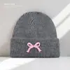Sombreros Coreanos de Otoño e Invierno para Mujer, Gorros de Punto con Lazo, Gorros Pequeños de Lana, Exportación Transfronteriza Cálidos de Pullover para el Frío, Modernos