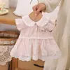 Mono Vestido Rosa Suave Lindo de Gato para Verano Sin Mangas Vestido para Niña Pequeña Ropa para Bebé Niña Mono para Bebé