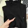 Suéter de Punto para Mujer 2025 Otoño/Invierno, Color Sólido, Capas, Cuello Alto Medio, Versátil, Adelgazante, con Dobladillo Recortado para Vestir por Capas