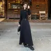 Vestido negro largo de manga larga estilo Hepburn francés para mujer, nuevo modelo otoño/invierno 2025, vestido largo de otoño petite