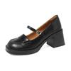 Fácil de Usar e Não Cair, Sapatos de Salto Alto para Iniciantes, Estilo Preppy Mary Jane Primavera 2024 Salto Grosso Quadrado Couro Flats para Mulheres