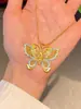 Novo Estilo Chinês Antigo Esmalte Pintado Estilo Pintura a Óleo Filigrana Borboleta Colar Feminino Nicho Design Personalizado Corrente da Clavícula