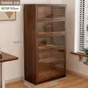 Estantería a Prueba de Polvo de Madera Maciza Seleccionada Cuidadosamente Gabinete de Almacenamiento Integrado en Pared Color Nogal Estante de Almacenamiento de Piso para el Hogar