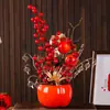 Decoraciones de Año Nuevo, Adornos de Caqui, Flores de Nochevieja, Flores Artificiales, Arreglos de Flores Artificiales, Arreglos Florales, Frutas Rojas, Frutas de la Fortuna, Cubos de la Fortuna