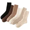 Calcetines largos de estilo japonés holgado y estilo coreano para mujer, cálidos para otoño e invierno, hasta la mitad de la pantorrilla, estilo universitario, tonos tierra, cachemira sintética, estilo versátil