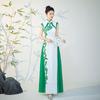 Cheongsam de Luxo 2025 Novo Melhorado Longo Azul e Branco Estilo Chinês Elegante Emagrecedor Visual Performance de Passarela Vestido de Banquete