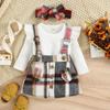 Baoxin Moda Infantil Comércio Exterior Estilo Coreano Outono e Inverno Blusa Canelada Saia de Alça Xadrez com Laço Conjunto de Duas Peças para Meninas