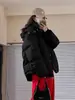 Chaqueta de Algodón Tallas Grandes Negra para Mujer, Nuevo Abrigo de Algodón Grueso de Invierno con Capucha, Chaqueta Puffer Corta Holgada Estilo Coreano
