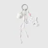 Perro Blanco Suave y Lindo de Dibujos Animados con Pelusa Blanca, Estrella con Cuentas, Cuerda Tejida a Mano, Llavero DIY, Colgante para Bolso