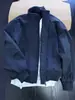 Chamarra bomber azul marino con cuello alto para hombre, adecuada para primavera y otoño, abrigo corto estilo americano, chaqueta de béisbol de nicho de alta costura para parejas