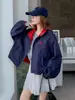 Jaqueta Curta Reversível com Gola Alta para Mulheres Nova Moda 2026 Outono/Inverno Jaqueta Solta Elegante para Mulheres Baixas Top Tendência