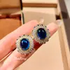 Rubí Sangre de Paloma Huevo de Paloma Colgante de Collar Conjunto Tesoro de Color Anillo Azul Zirconia para Mujer Pendientes Exagerados Lujo Accesible
