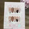 Taoshili [Creme Marrom Rosa] Design Fofo Versátil Laço Doce Poá Xadrez Unhas Vestíveis Feitas à Mão