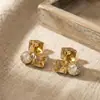 Brincos de Clipe Zircônia Dourado Champagne Geométricos para Mulheres, Acessórios de Orelha Maillard de Luxo Leve para Primavera e Verão, Brincos Únicos para Orelhas Não Perfuradas