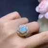 Anillo de Plata de Ley S925 con Ópalo Natural Moda Japonesa y Coreana Diseño de Nicho Ovalado 8x10 mm Venta al por Mayor