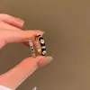 Anillo de Plata de Ley S925 Retro Color Negro Esmaltado Zirconia para Mujer Todo Fósforo Exquisito Anillo Apilable Ajustable