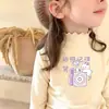 Camiseta Base de Manga Larga con Orejas de Peluche para Niñas, Otoño e Invierno, Top de Cuello Medio-Alto para Niñas Pequeñas, para Niños de Edad Media a Mayores