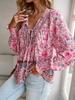 Camisa Impressa Kaikuo Estação Europeia Amazon para Mulheres Outono 2025 Elegante Comércio Exterior Gola V Manga Longa Versátil