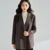 26 Nuevo Abrigo Chaqueta de Lana de Oveja de Doble Cara Holgado Cruzado Marrón Otoño Temprano 22958